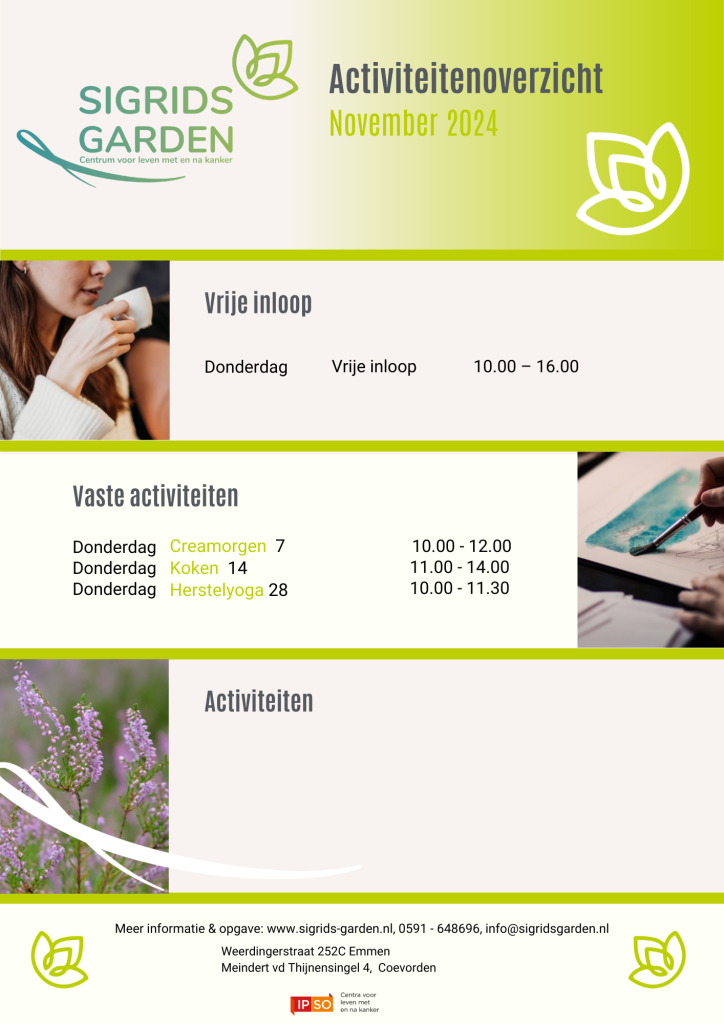 Activiteiten November 2024 Sigrids Garden Coevorden